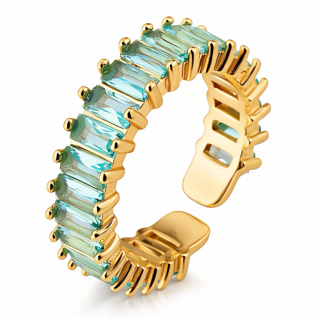 Womens Ring Gold And Green 18k Gold Plated Steel